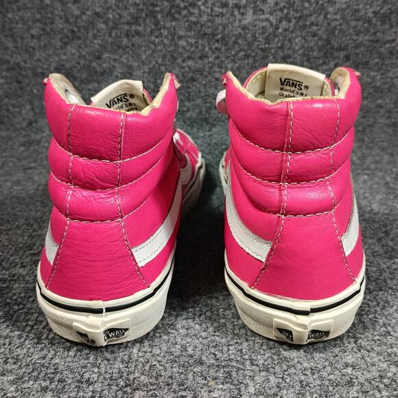 Vans Sk8-Hi Leather High Tops Women 8.5 Neon Pink Skate Sneakers - Picture 3 of 8